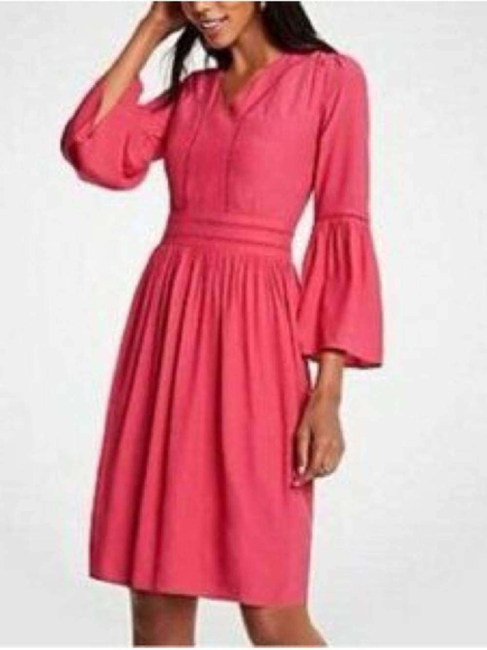 Ann Taylor V Neck Bell Sleeve Lace Trim Tunic Dress Size 10